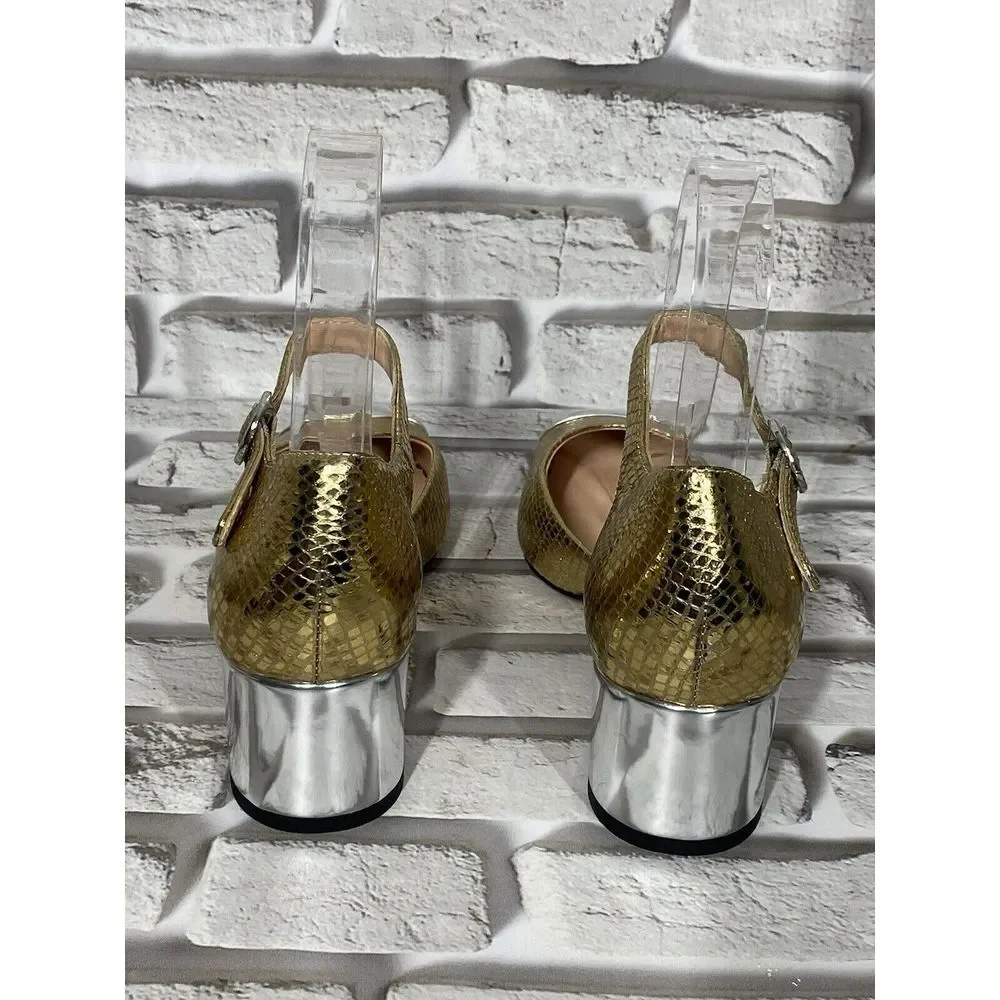 J.Crew Womens Millie‎ Ankle-Strap Heels in Snake-Embossed Italian Leather Size 6